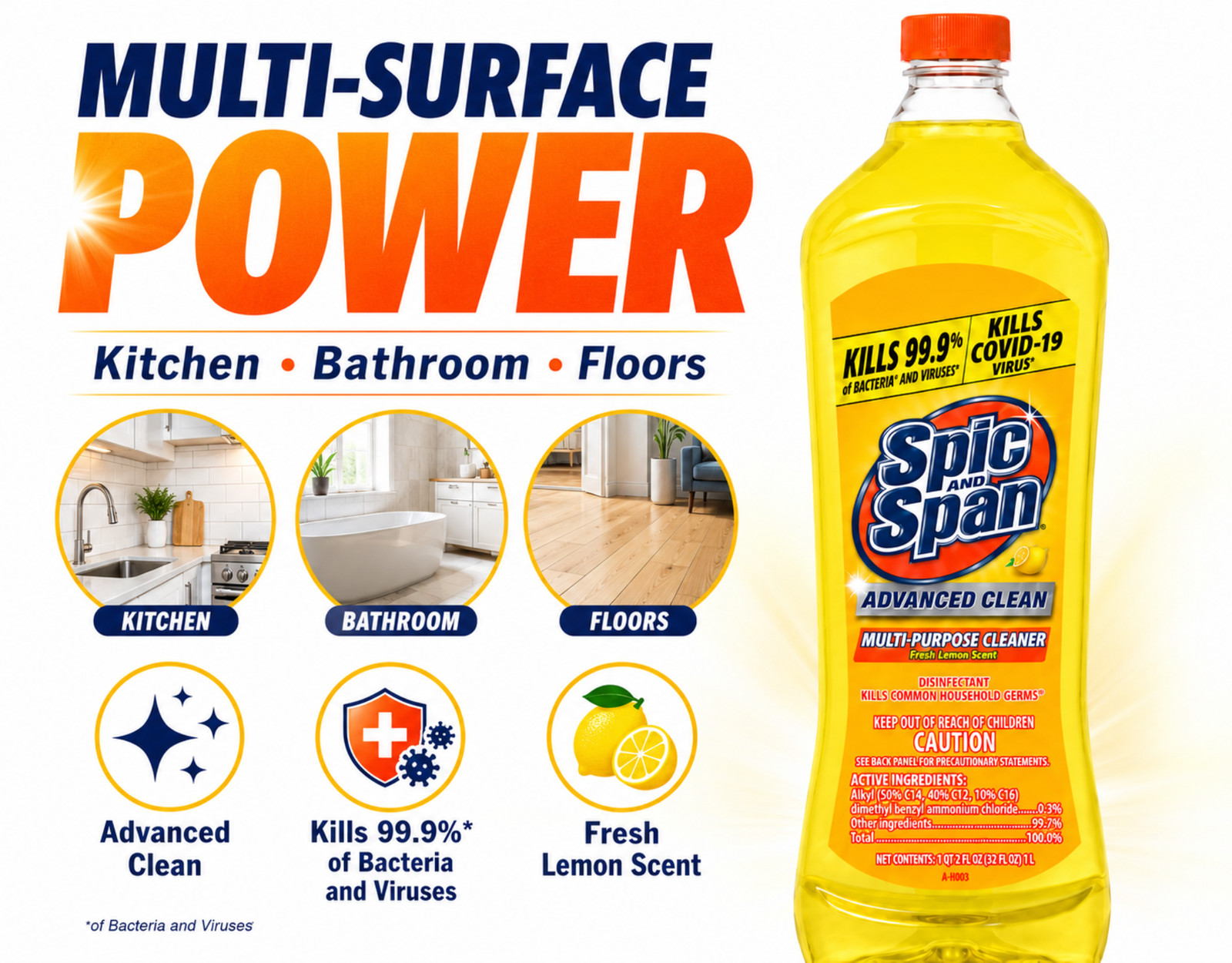 Spic and Span Lemon Multi-Surface Cleaner 34oz Liquid 6 Pack