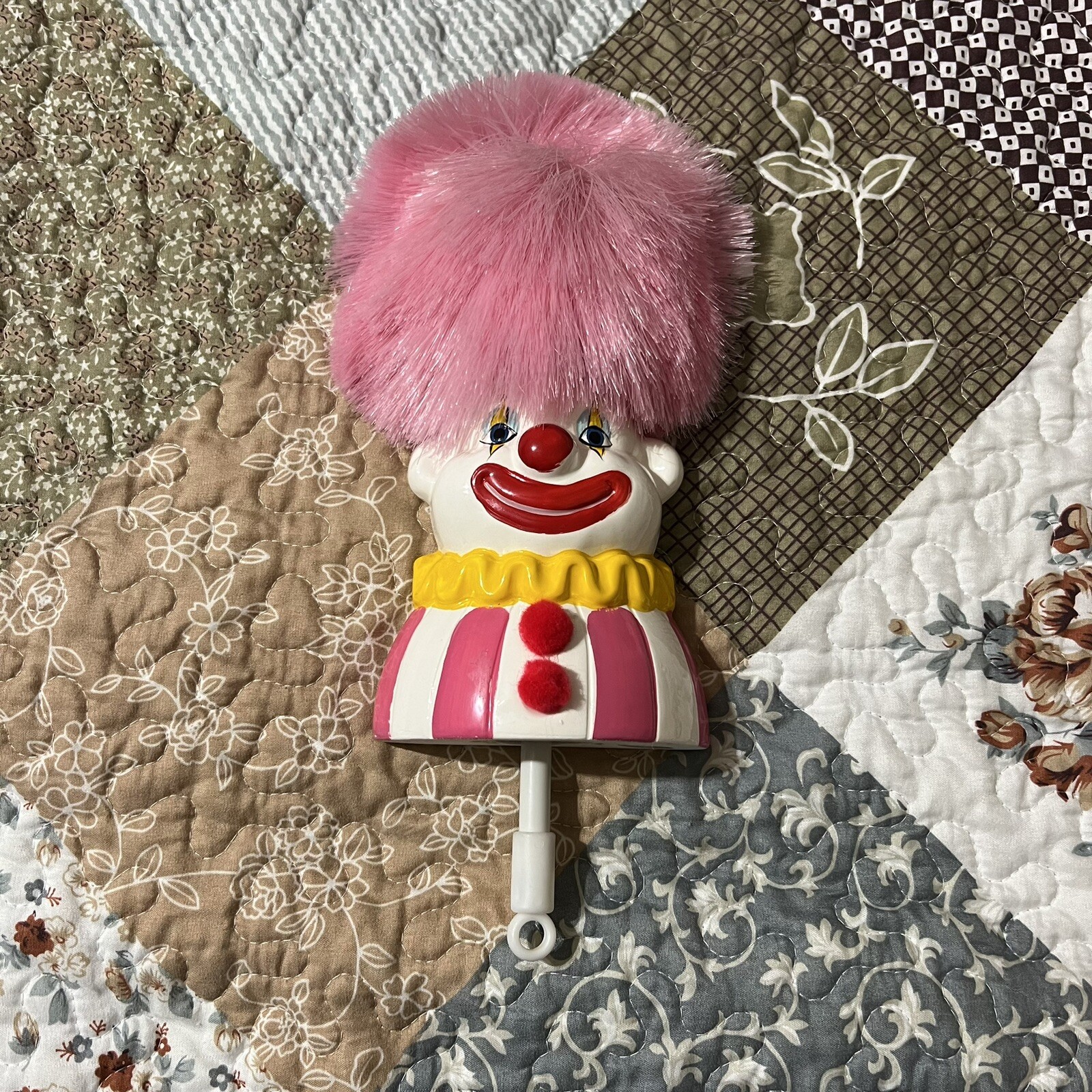 Vintage CLOWN Furniture Duster Ceramic Holder Trippies Inc Pink Duster