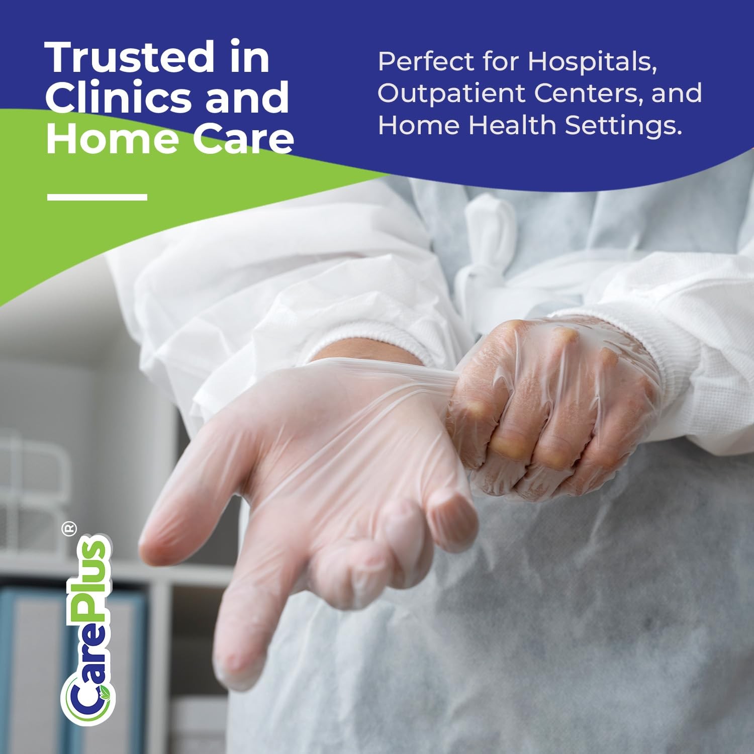 CARE PLUS Latex-Free Vinyl Gloves Clear Medium Size 100 Medium,