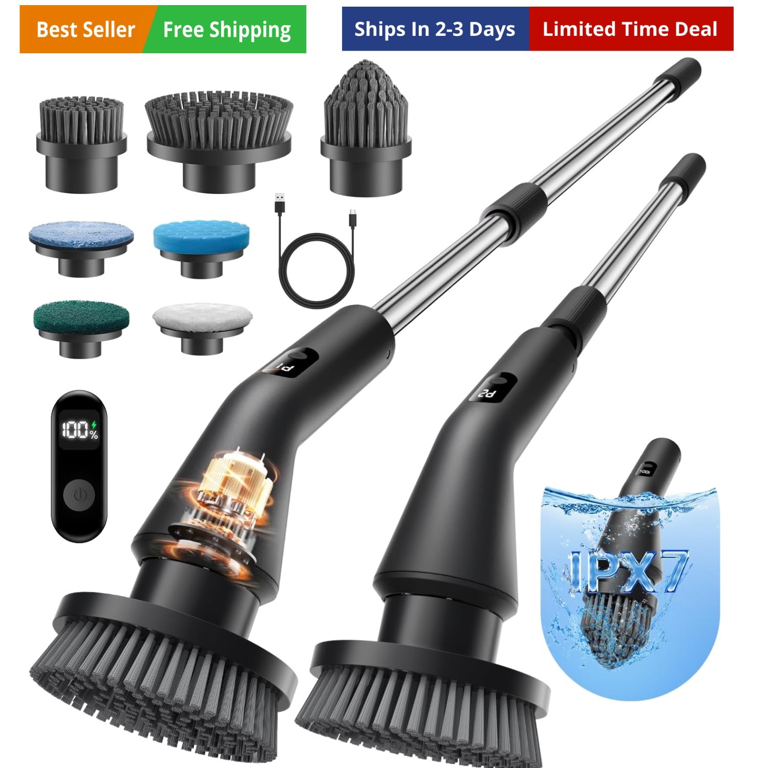 Electric Spin Scrubber, Cordless Cleaning Brush for Bathroom Shower Tub, Wate…