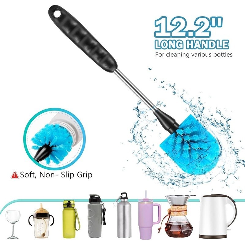 Water Bottle Cleaning Brush Set W/ Extended Handle Nylon Bristle Deep Clean Kit