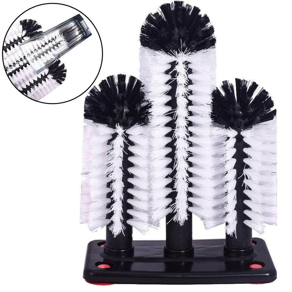 Water Bottle Cleaning Brush Glass Cup Washer with Suction Base 3 Head Bristle…
