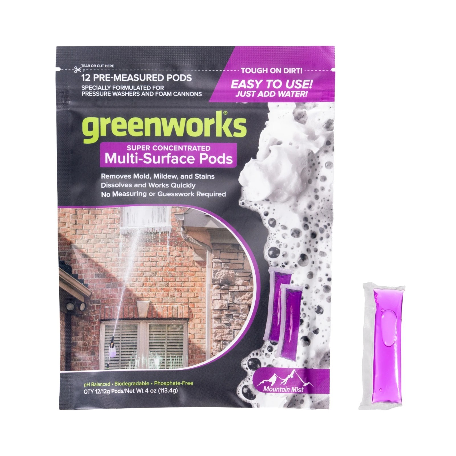 Greenworks Multi-Surface Pods for Car Wash, Patio, Driveway &Outdoor Cleaning