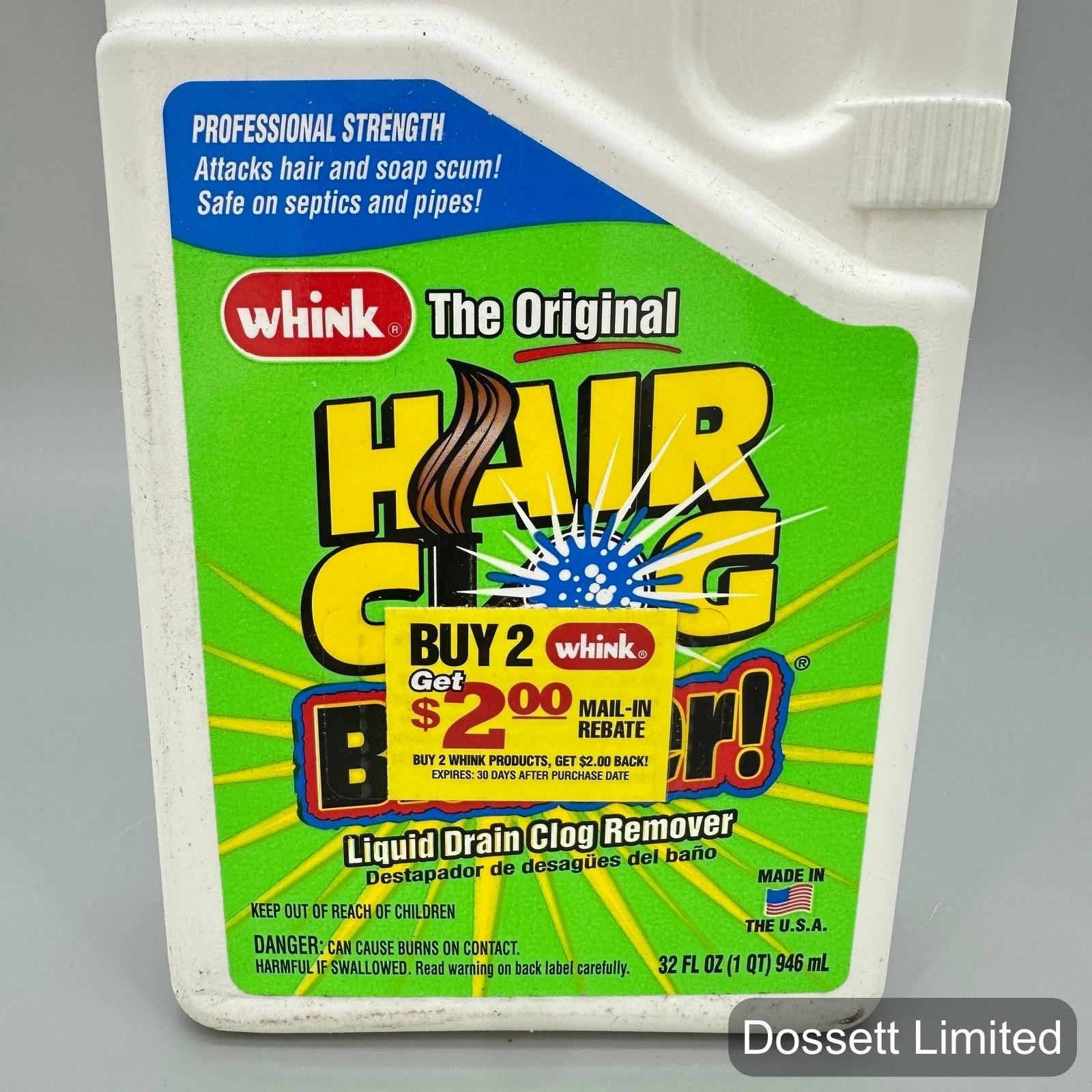 Whink Hair Clog Blaster Liquid Drain Clog Remover 32 Fl Oz Pro Strength Made USA