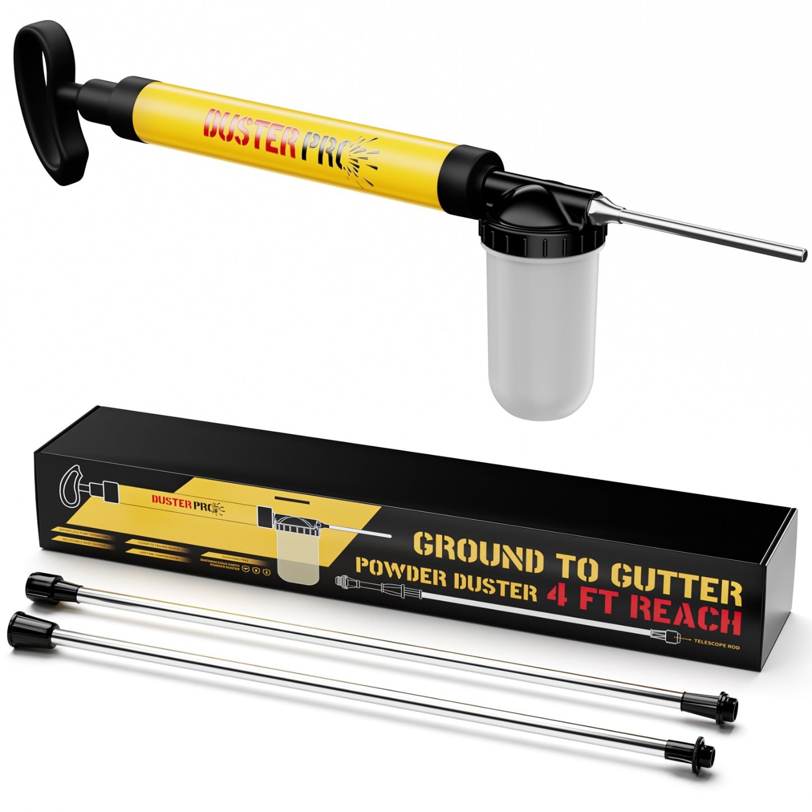 Diatomaceous Earth Powder Duster – Adjustable 4FT, Pump Applicator & Sprayer