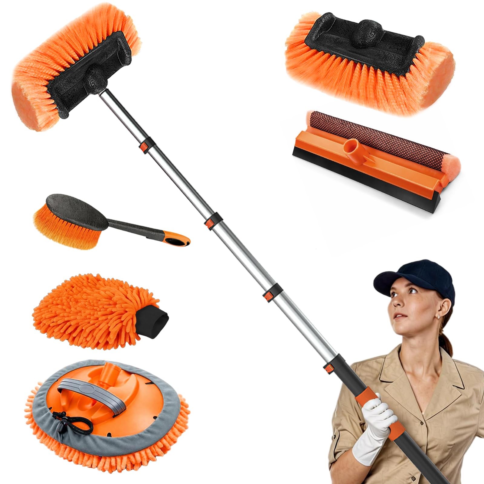 16FT Car Wash Brush Kit – Long Handle Soft Bristle, Squeegee, Microfiber Mop