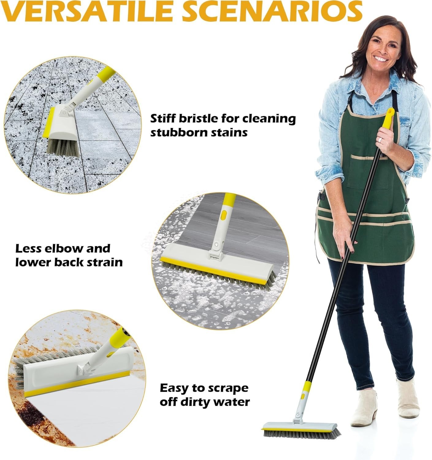 Cepillo Para Fregar Pisos Con Mango De 50″ De Largo Y Rotaci�N De 180�, 2 En 1