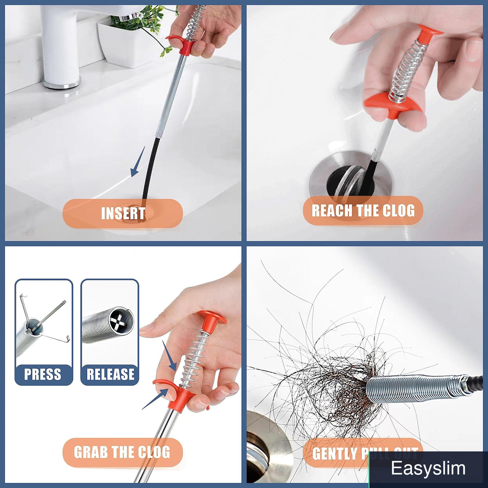 Drain Cleaning Tool Set 9 Pieces Snake Clog Remover Brush Flexible Kit