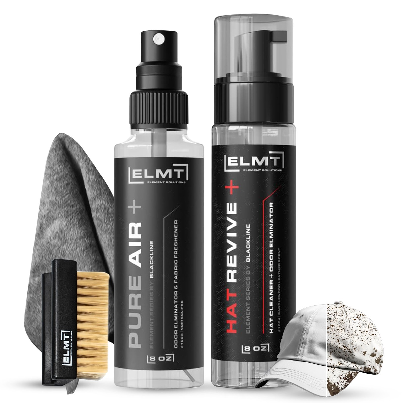 ELMT Hat Cleaning Kit – 8oz Solution, Deodorizer, Towel, Brush – Quick-Drying…