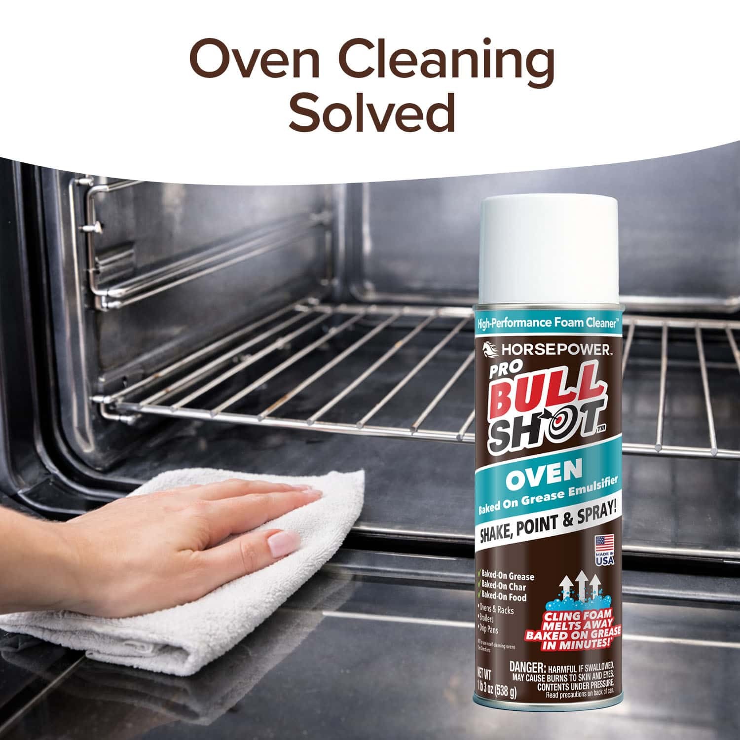 Bull Shot Oven Cleaner, Professional Strength Foam Melts Away Baked-On Grease