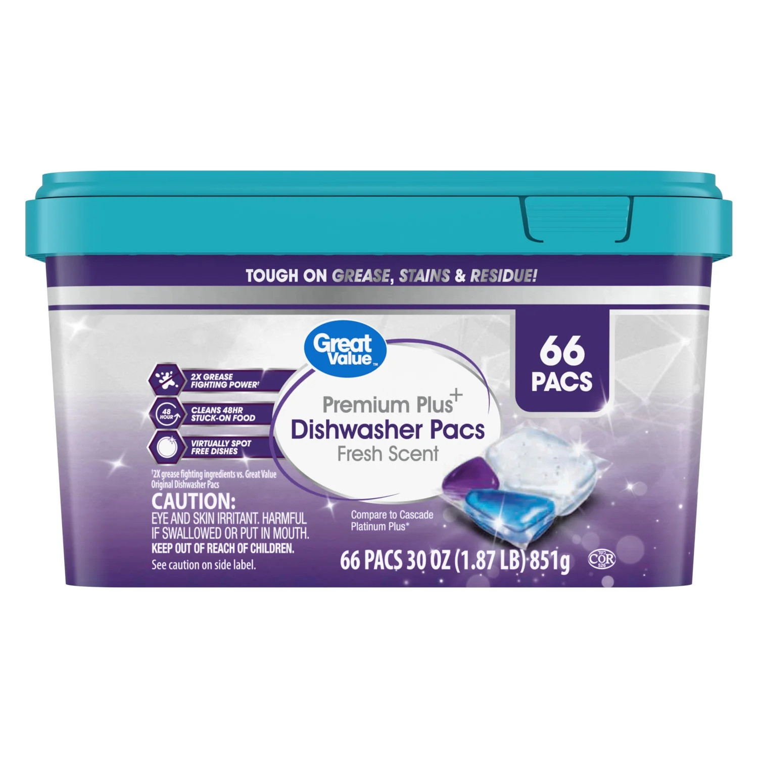 Premium Plus Dishwasher Pacs, Fresh Scent, 66 Count