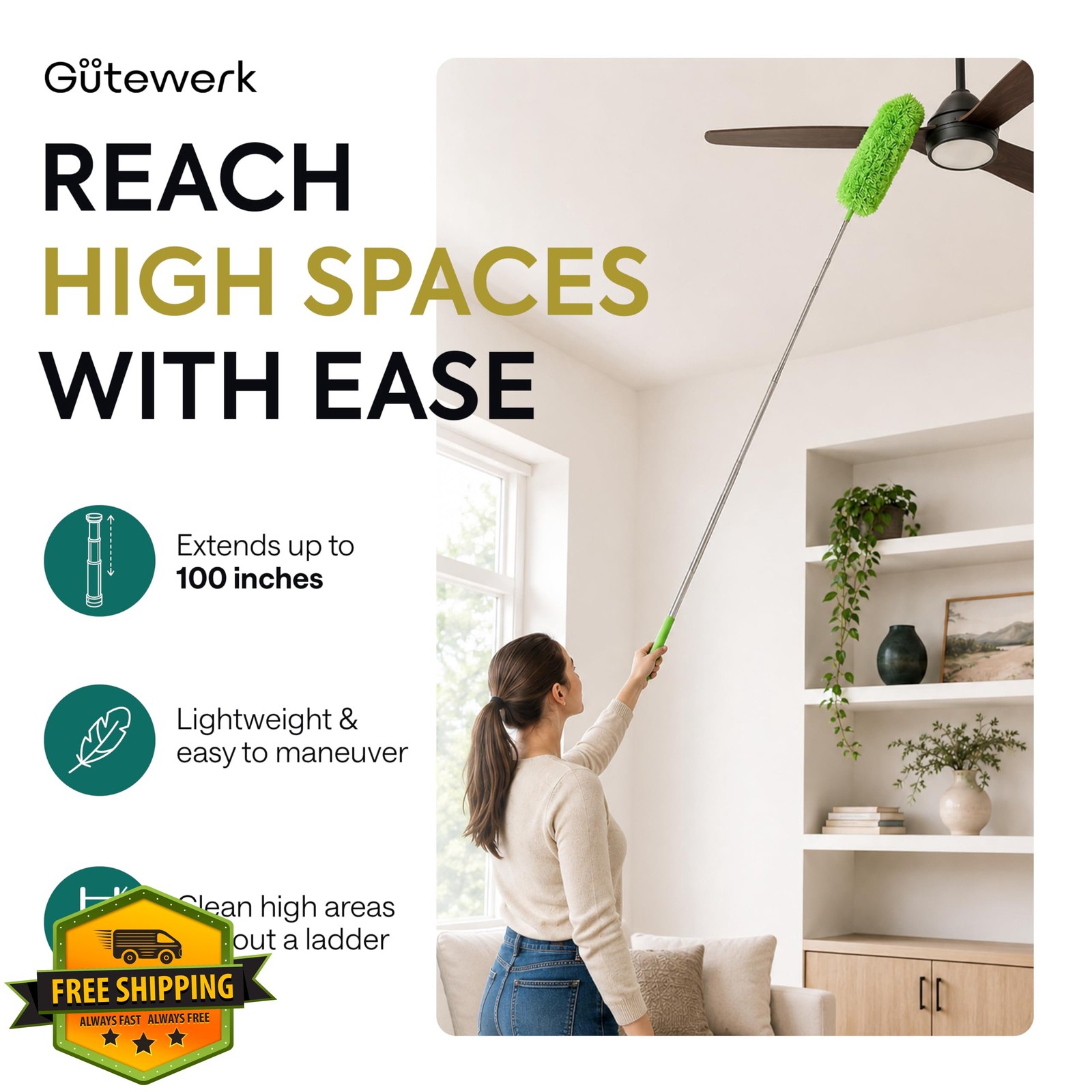 GÜTEWERK Microfiber Duster Green 100 Inch