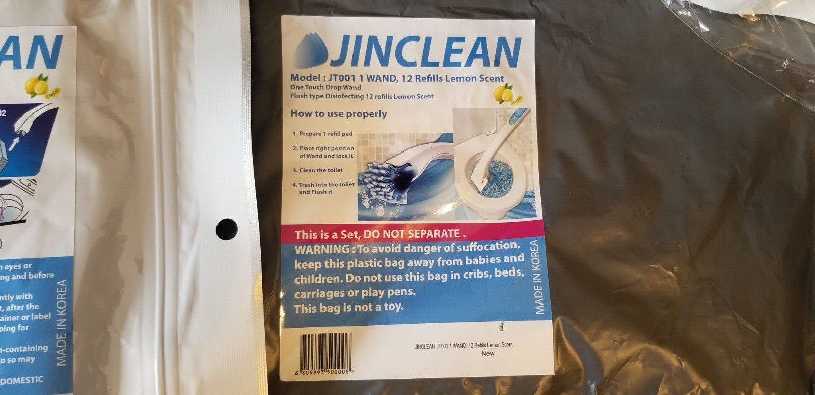 JINCLEAN TOILET CLEANER, 1 WAND, 12 REFILLS LEMON SCENT NEW (Made in Korea)