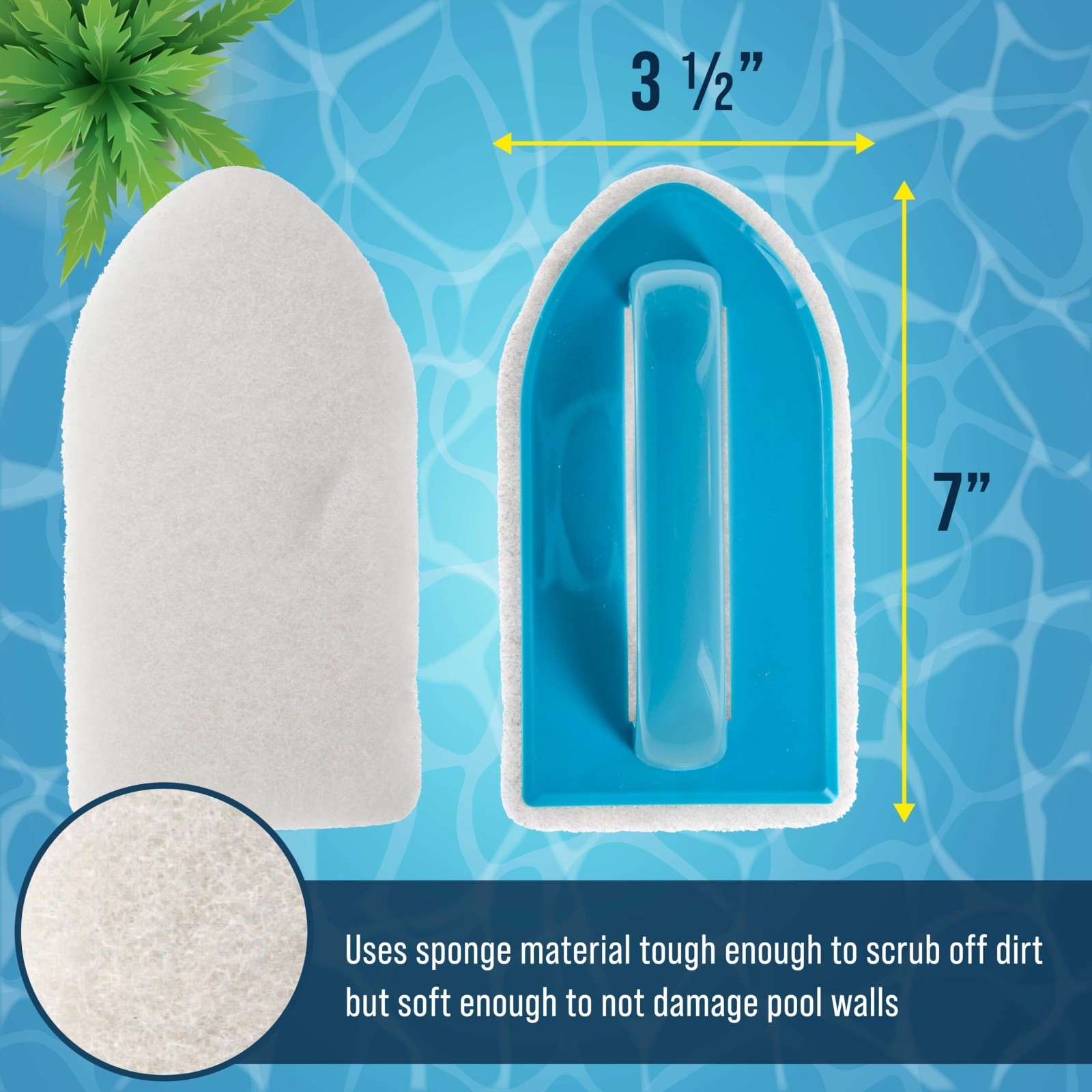 2 Pack Pool Scrubbing Sponge Brush Handheld Scouring Pad Tile Vinyl Liner Cleane