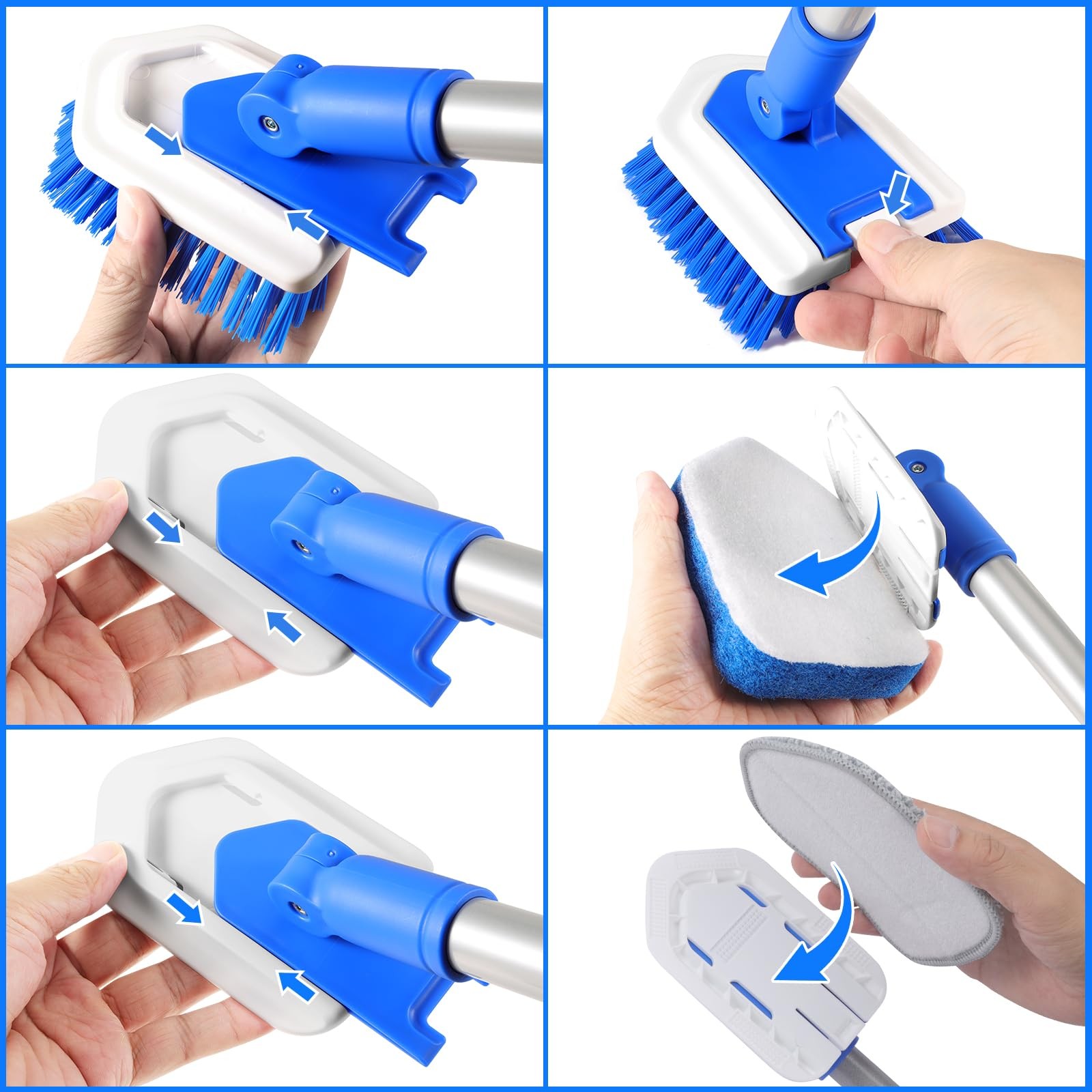 Shower Cleaning Brush with Locking Head, 3 in 1 Tub Tile Scrubber Brush with …