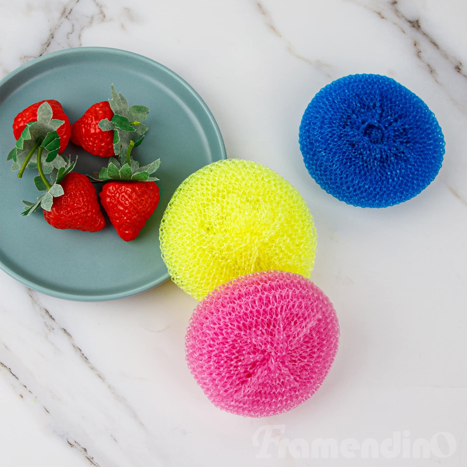 30 Pack Dish Scrub Brush Nylon Scouring Pads Round Plastic Mesh Scourers