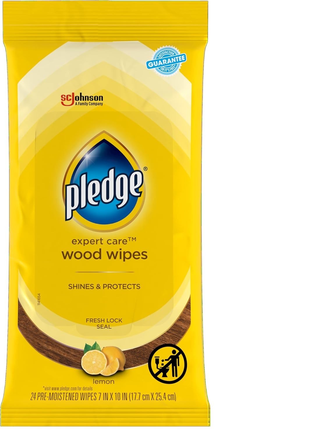 2 PACK Pledge Expert Care Enhancing Wood Wipes, Lemon Scent, 24 Count