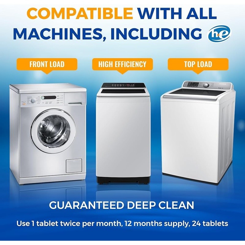 Washing Machine Cleaner Tablets Odor Elimination Eco Friendly 6 Pack Supply New