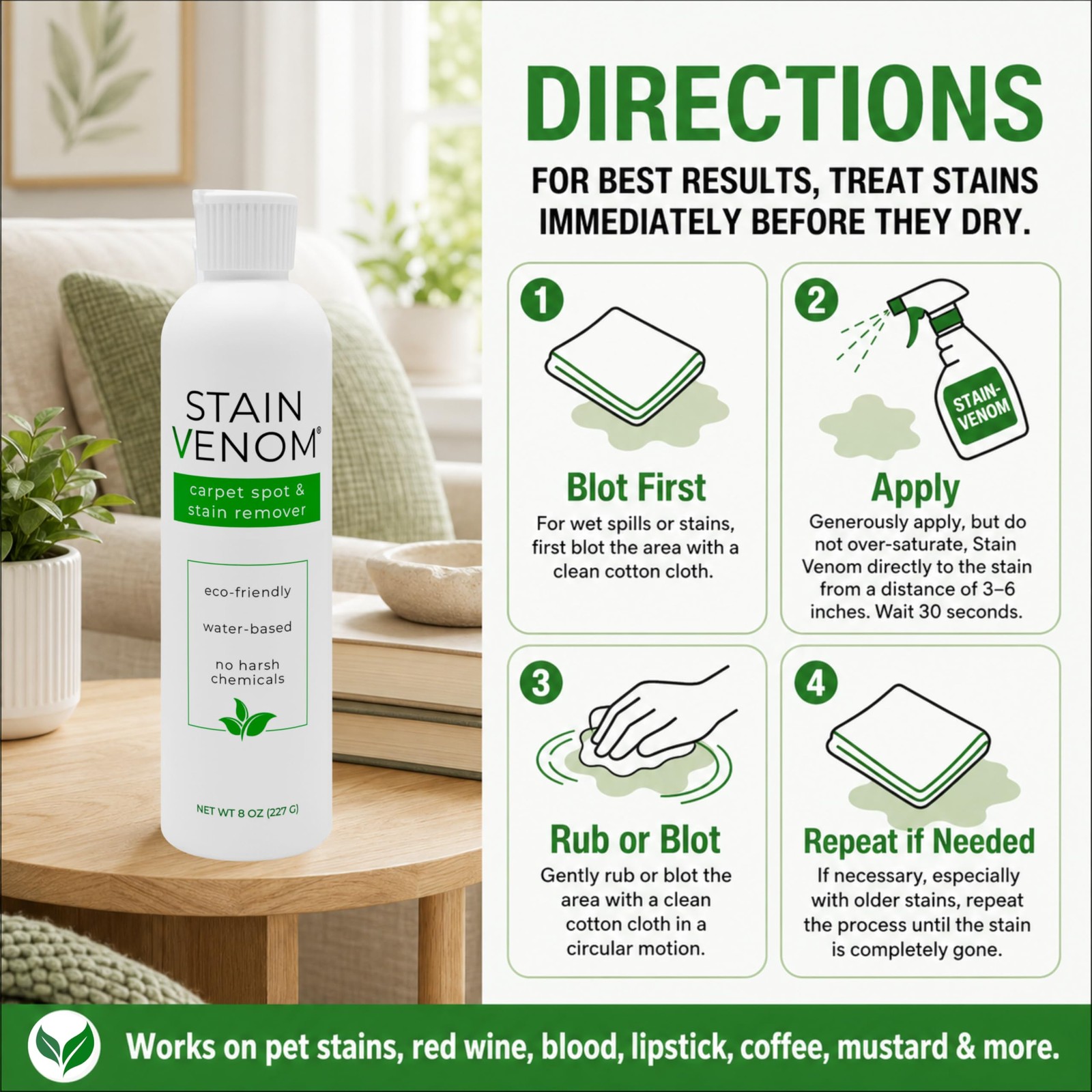Carpet Spot & Stain Remover – 8 oz Squirt Bottle – Free From PFAAS, PFOS, PFO…