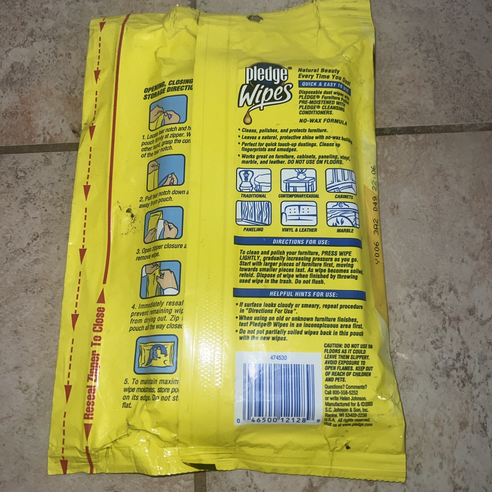 Pledge Furniture Polish Wipes Lemon 18ct Resealable Package Movie Prop *READ*