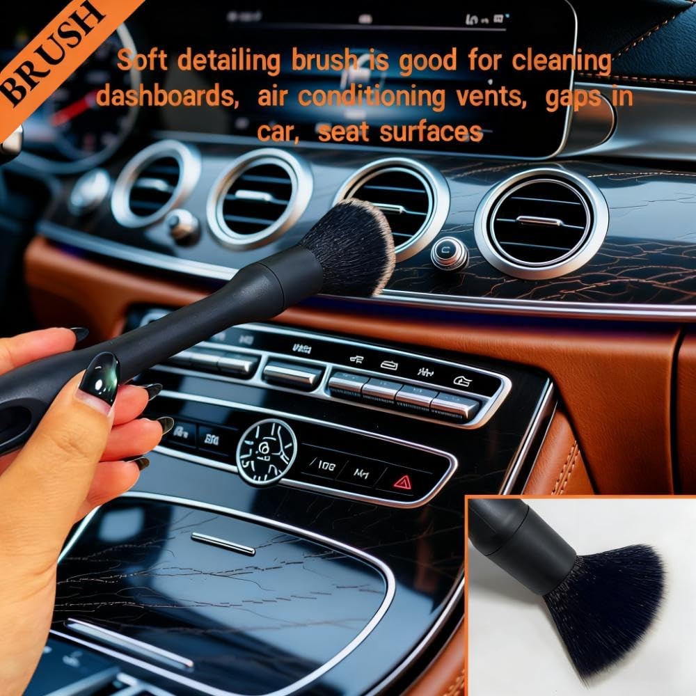 8 PCS Car Detailing Brush Set, Car Interior and Exterior Soft Bristle Cleanin…
