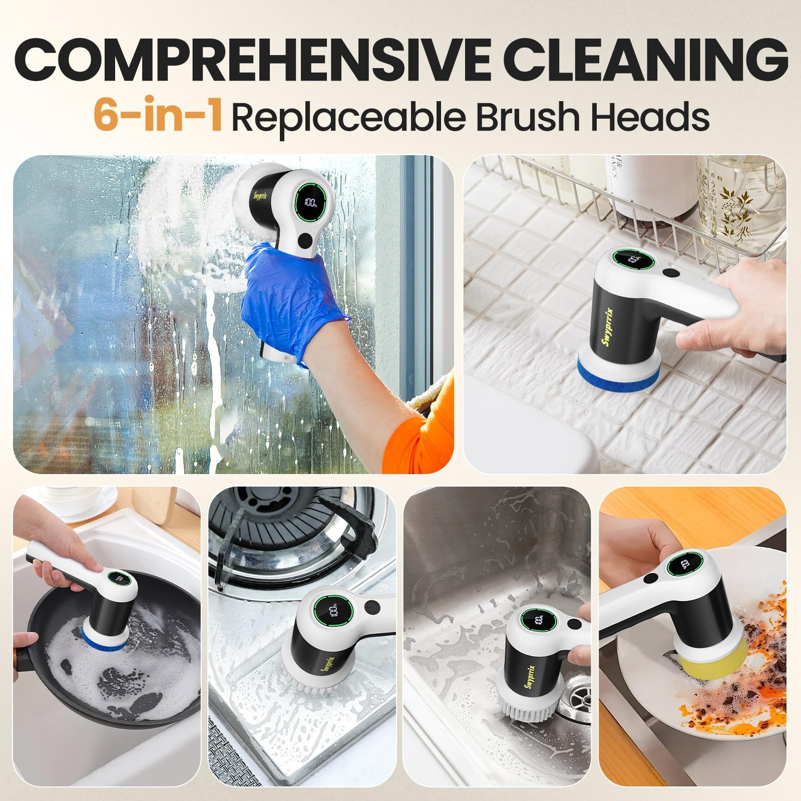 Swyprrix Electric Bathroom Cleaning Brush, Cordless Spin Scrubber Full Body W…