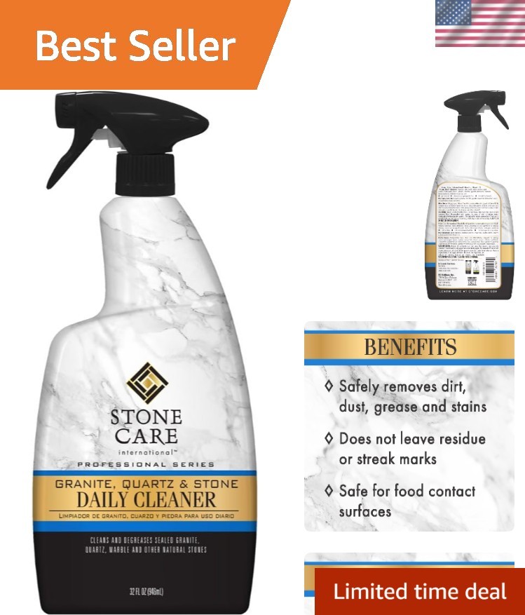 All-Natural Granite Cleaner Spray – 32 Oz Safe for Marble, Slate, and More