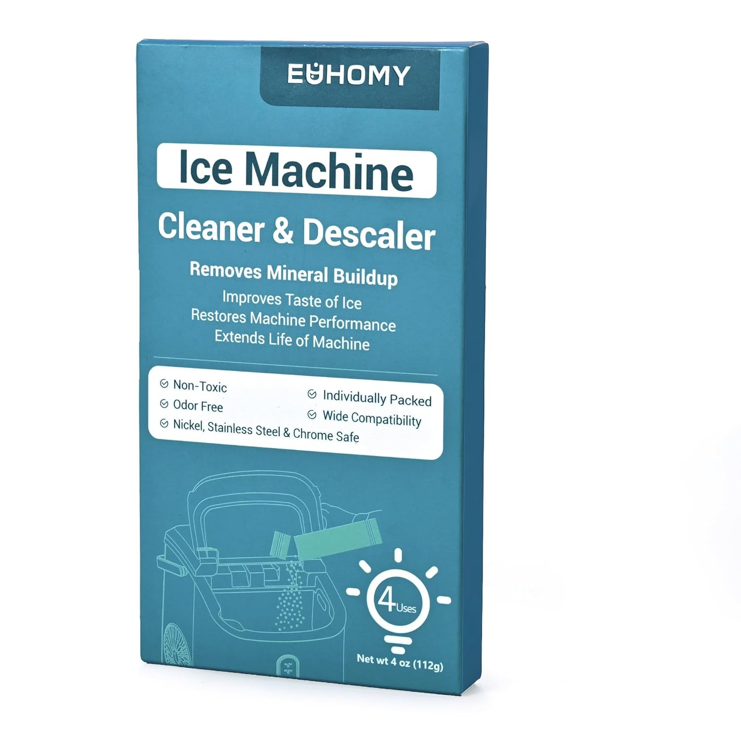 Ice Maker Cleaner & Descaler – 4 Single-Use Packs Organic Citric Acid Powder
