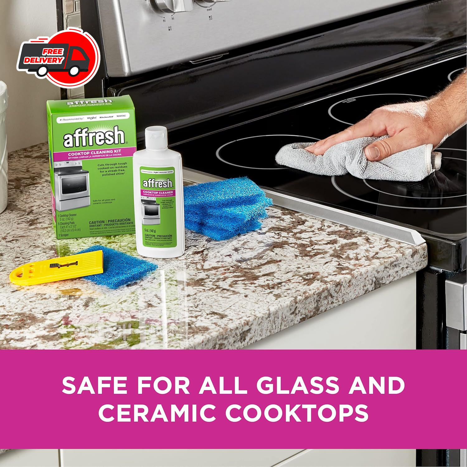 Affresh Cooktop Cleaning Kit, Includes 5 oz cleaner, 5 pads, 1 scraper