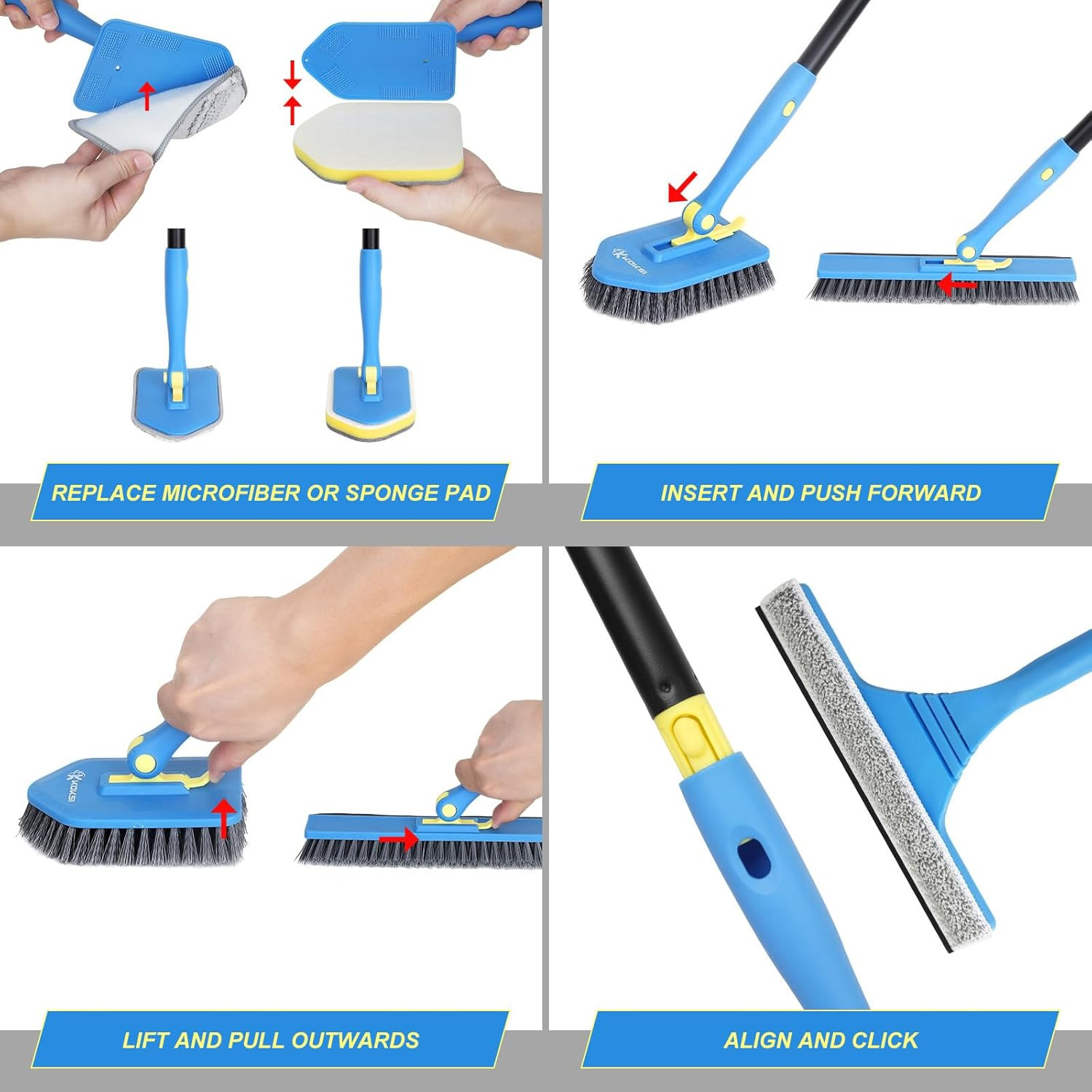 Tile Tub Scrubber Brush with 5 Different Function Cleaning Heads and 51″ Extenda