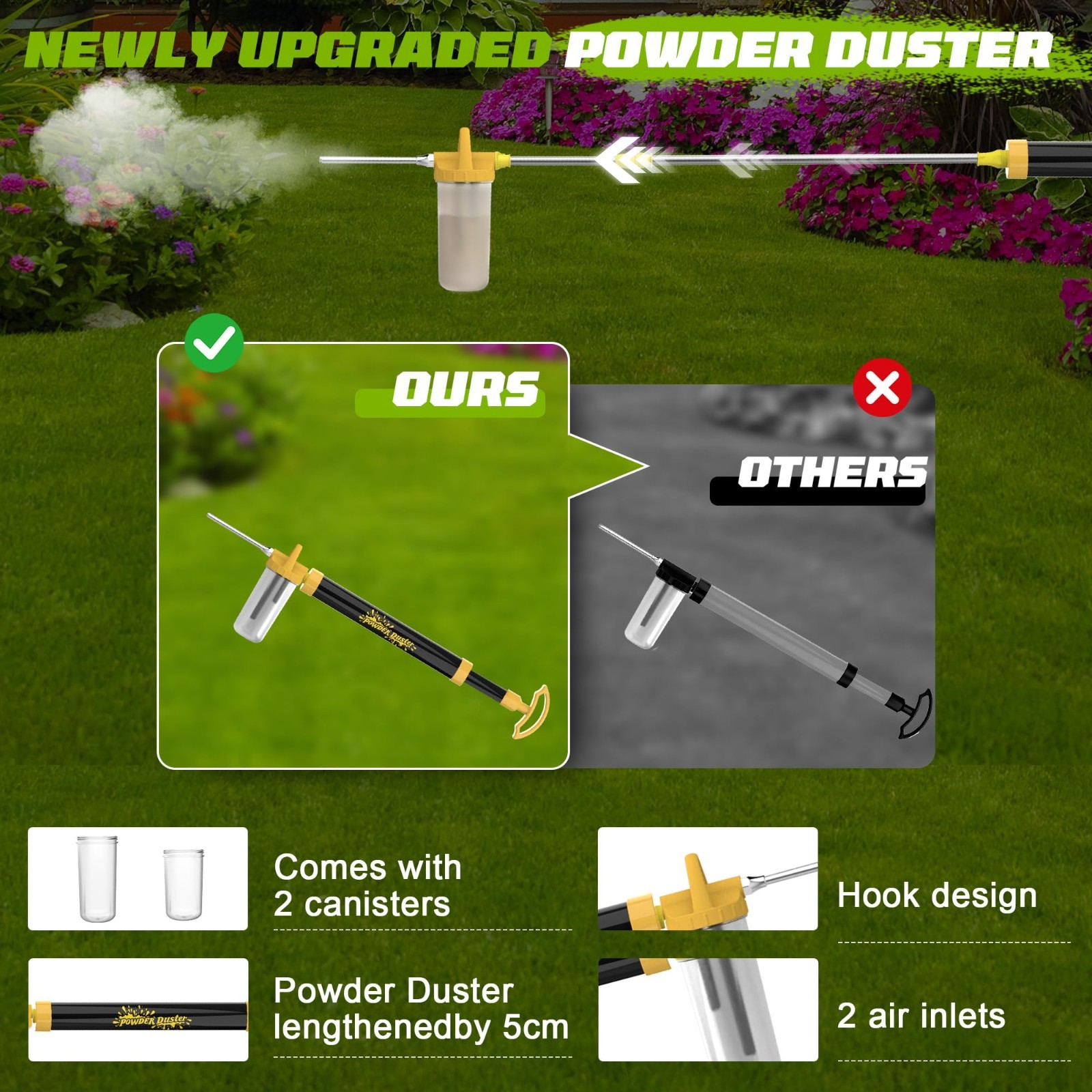 Diatomaceous Earth Duster – Upgraded 4FT Adjustable Powder Sprayer for Indoor/Ou