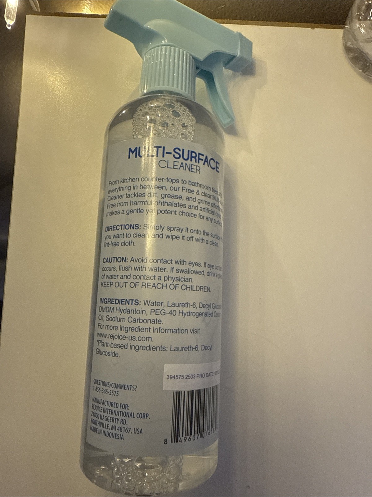 Homebright Free&clear Mutli Surface Cleaner Dye Free No Harsh Chemicals 16.9 Oz