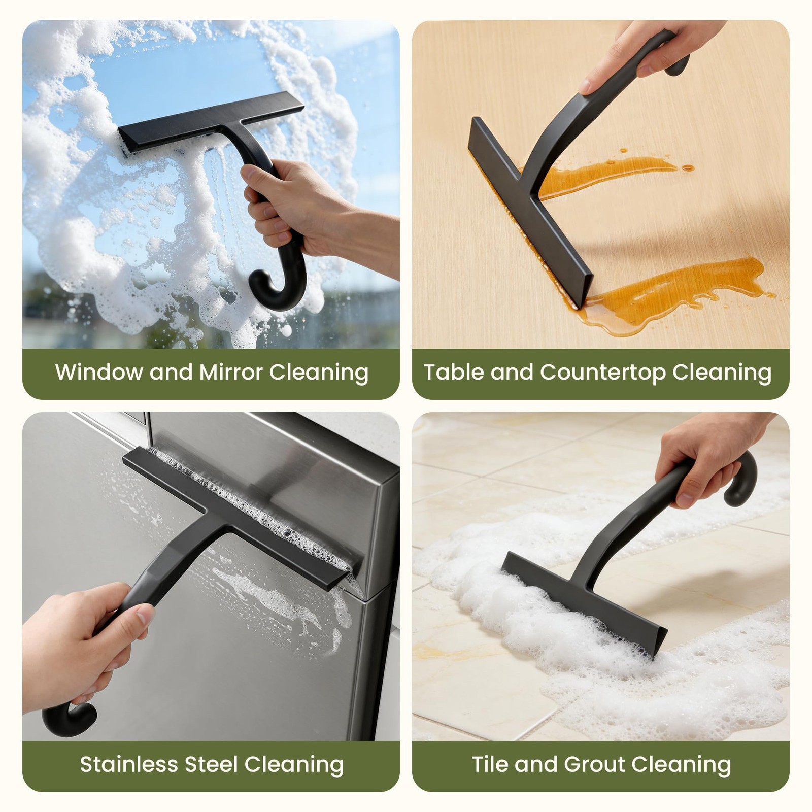 Shower Squeegee for Glass Doors – 10 Inch Ergonomic Round Grip, All-in-One Si…