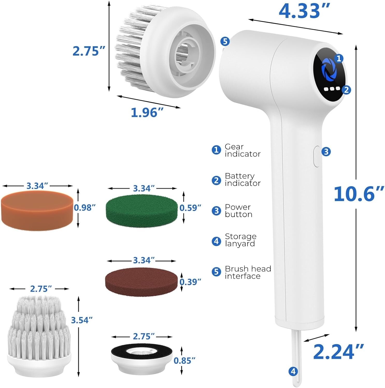 Electric Spin Scrubber Cordless Tub and Tile Scrubber, with 5 Replaceable Heads