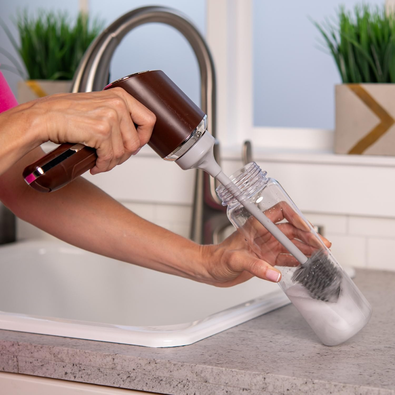 Scrubber EZ Reach Silicone Bottle Brush Cleaner Attachment, AS-SEEN-ON-TV, Spins