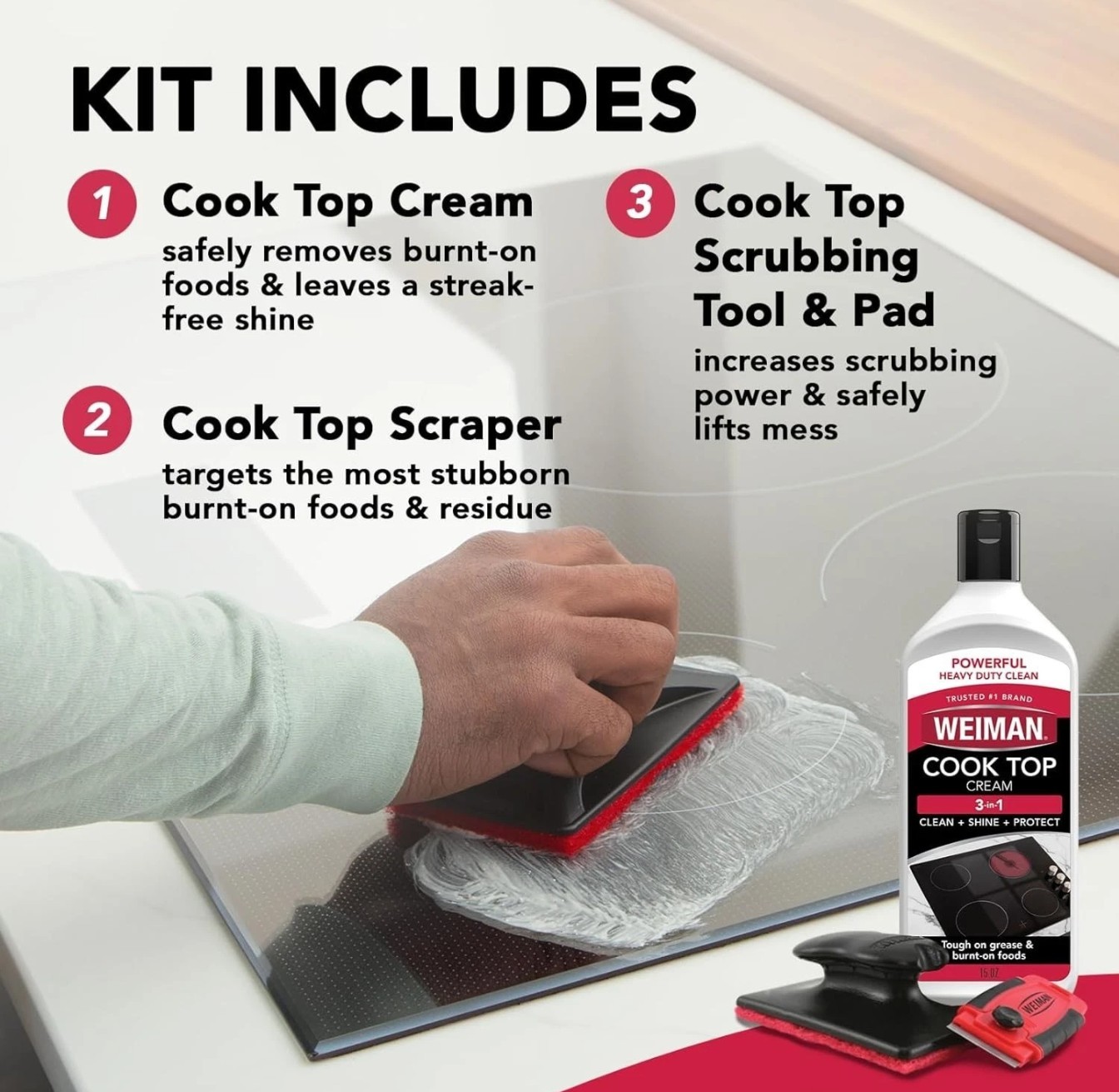 Weiman Cook Top Kit 5 In 1 Glass Stove Cleaner Scraper Clean Shine Scrub Erase