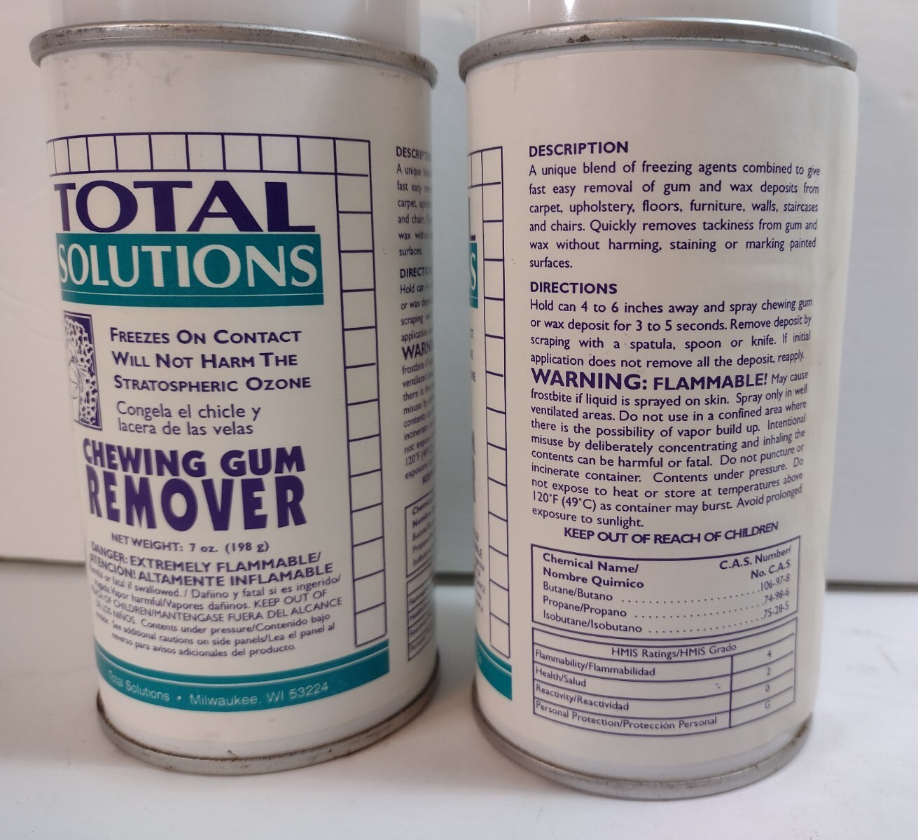 2 Total Solutions Chewing Gum & Candle Wax Remover 7 Oz Spray Cans NEW Free Ship