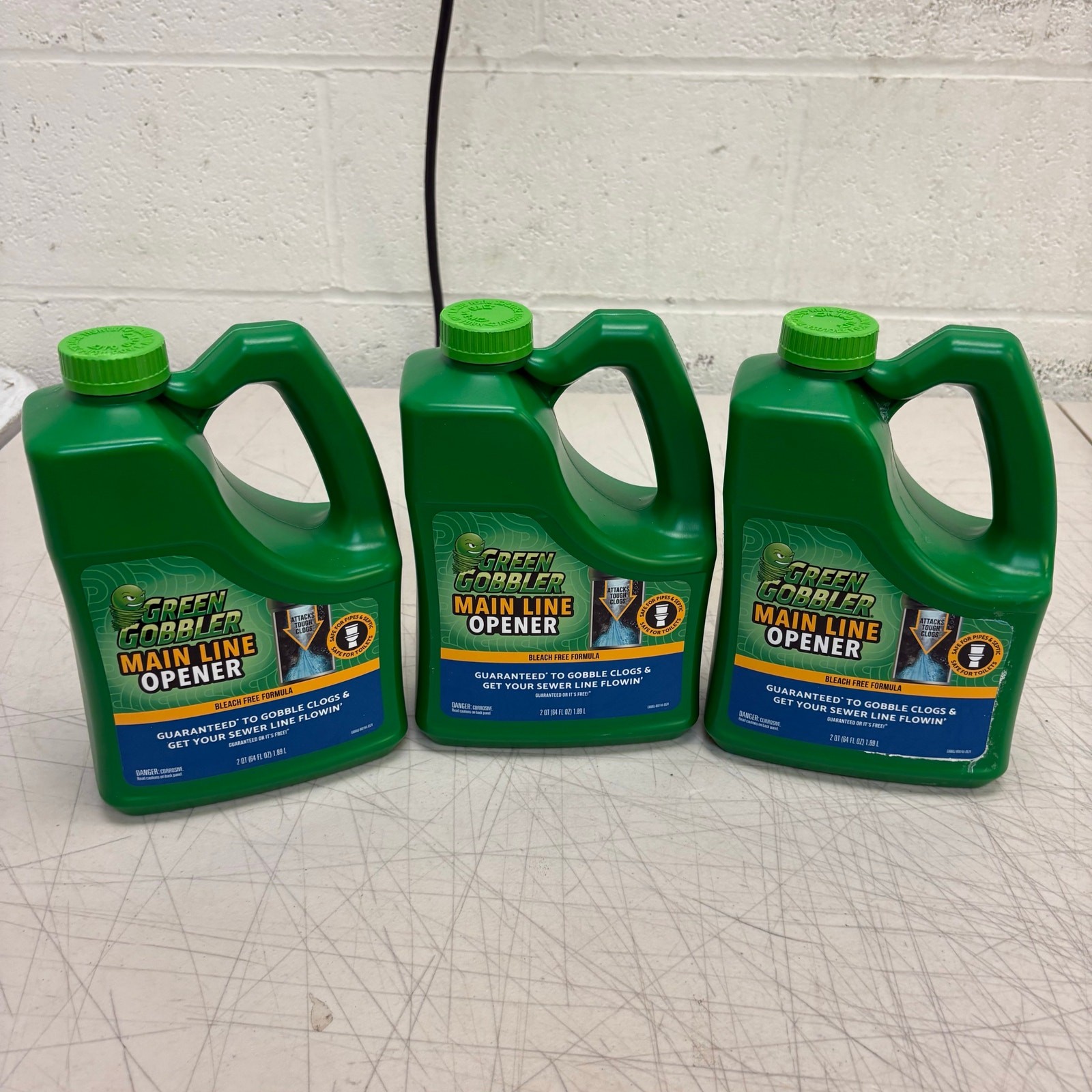 3-PACK Green Gobbler Main Line & Sewer Clog Remover Drain Cleaner Hair Clog 64oz