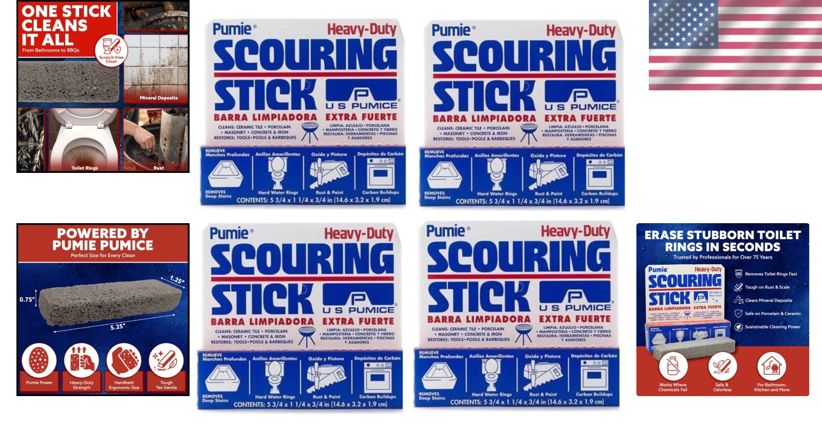 Versatile 4-Pack Pumice Cleaning Sticks for Bathrooms, Kitchens & Outdoor Use