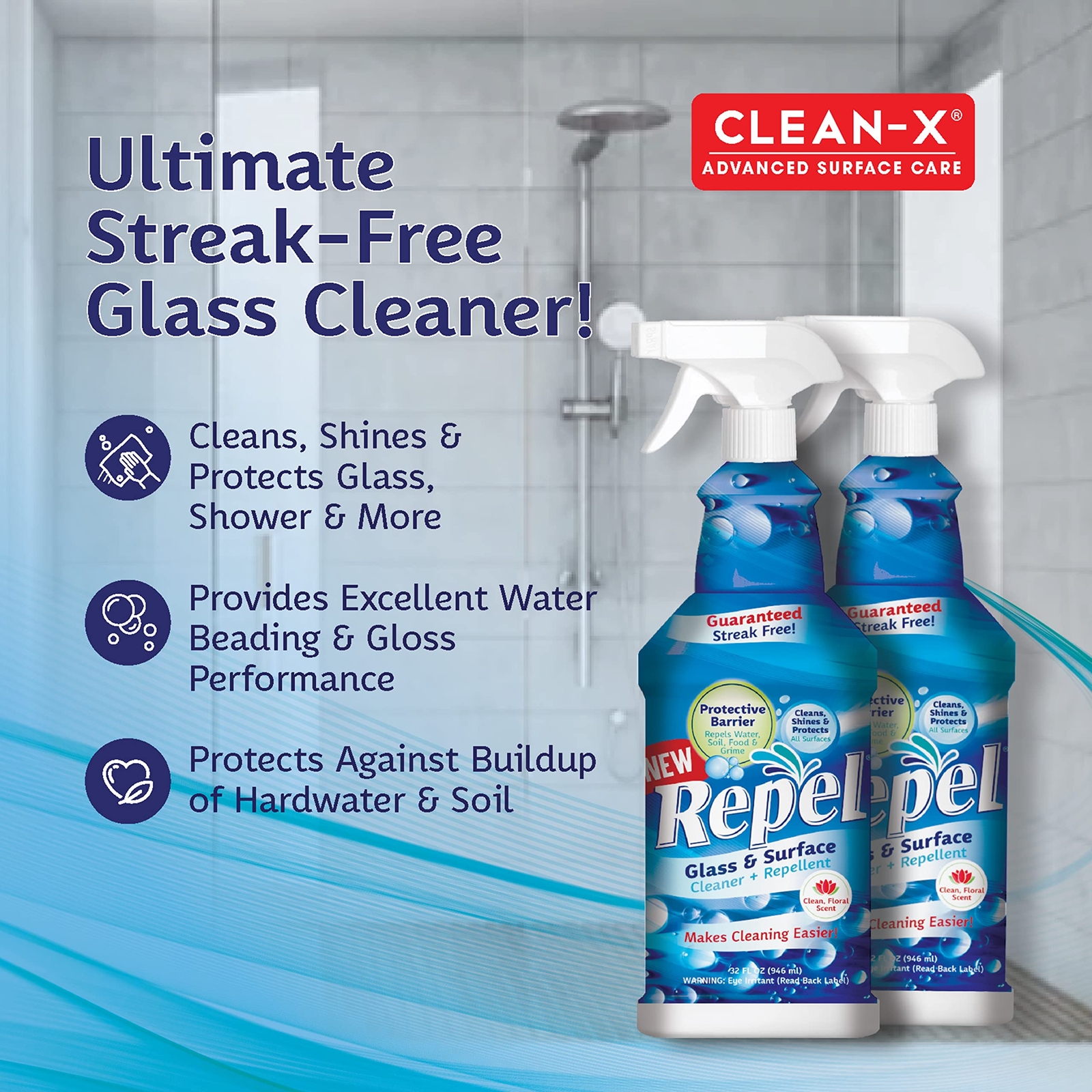 Repel Glass & Surface Cleaner 32 Fl. Oz. Cleans & Repels Water Spots And Dirt On