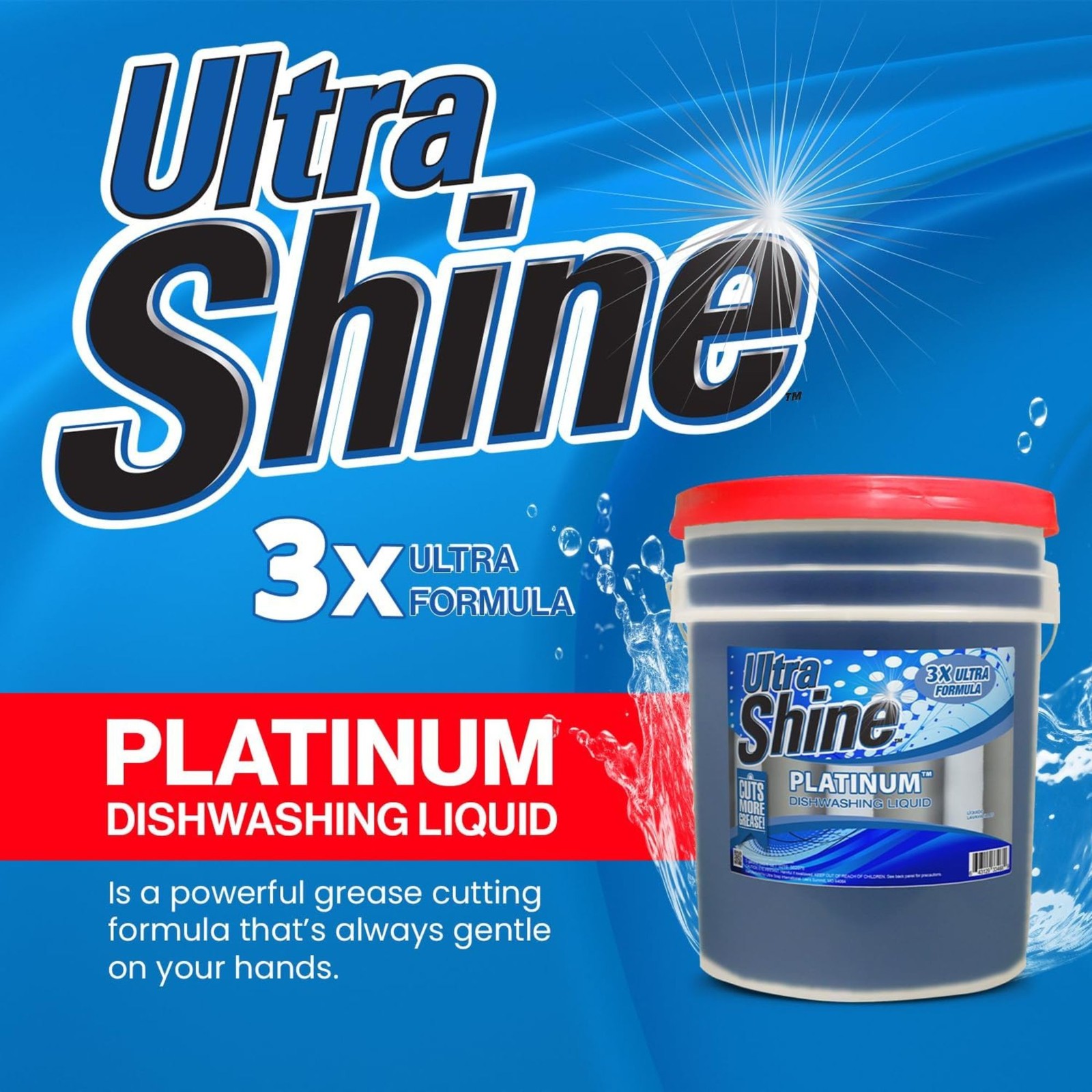 Ultra Shine™ 3X Platinum™ Dishwashing Liquid – Grease Remover, 5 Gallon, Blue
