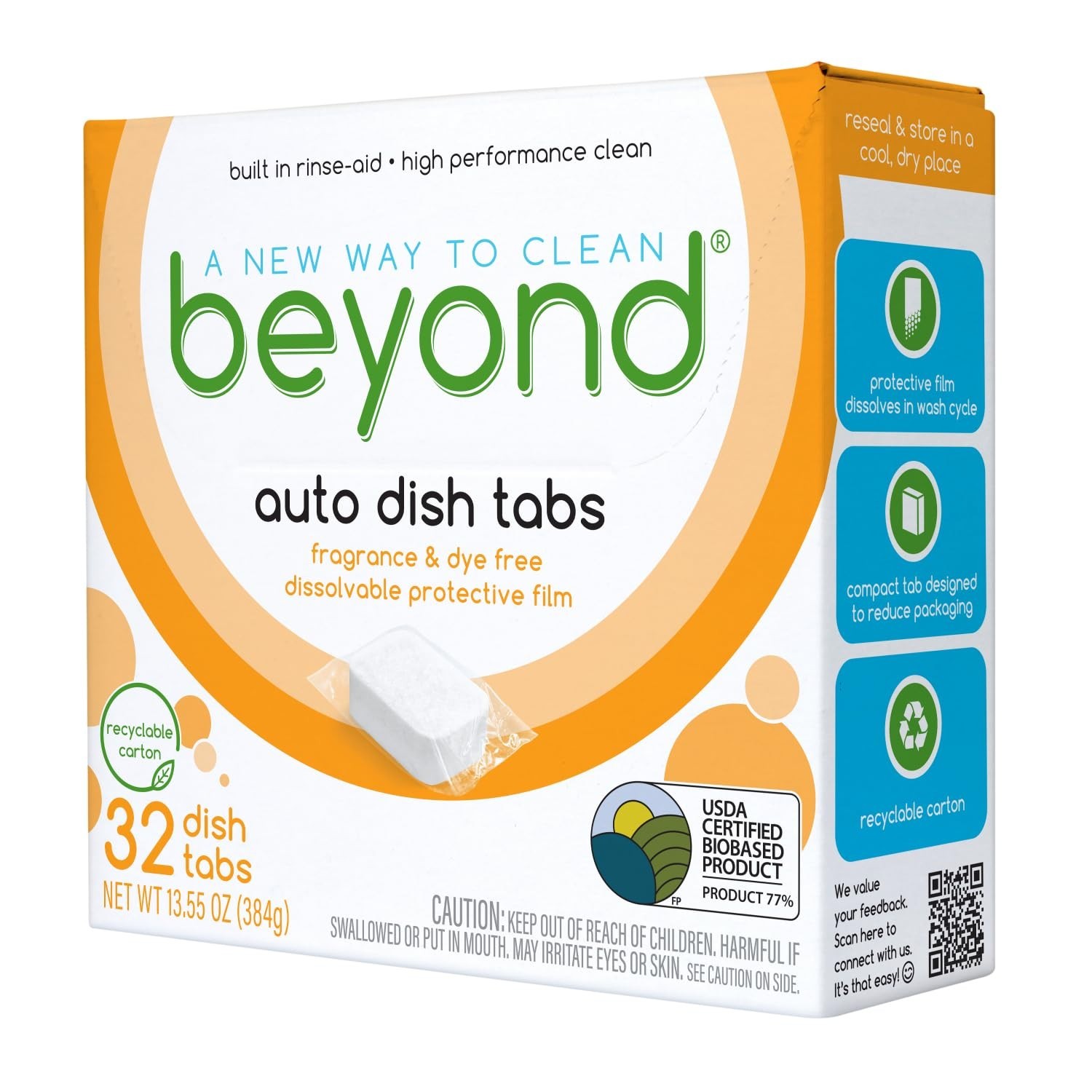 Natural Dishwasher Tablets – 256 Count, Fragrance & Dye Free, Biobased, Plant-Ba