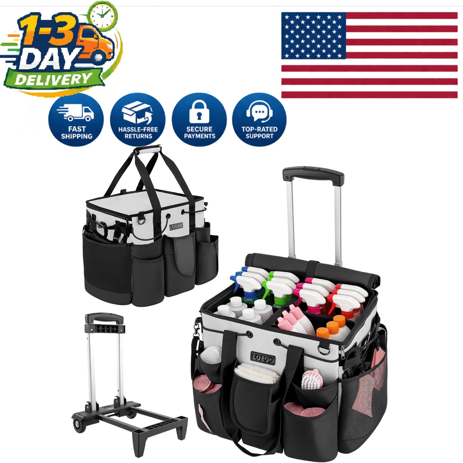 Large Rolling Cleaning Caddy with Wheels – Portable Organizer for Professionals