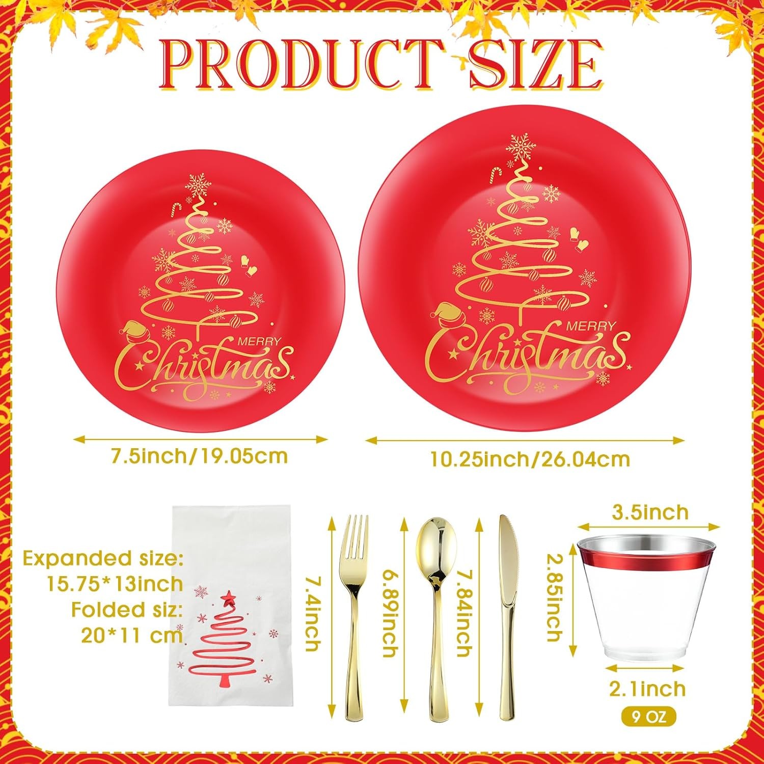 Shellwei Christmas Plastic Dinnerware Set, Xmas Disposable Plates Includes 40