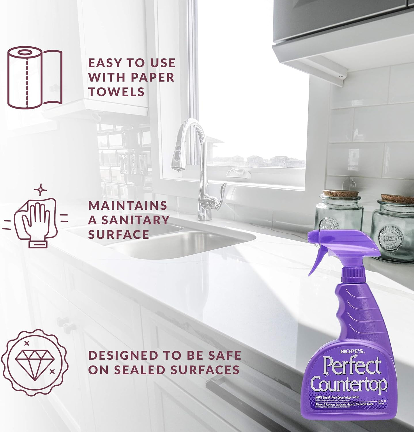 HOPE’S Perfect Countertop Cleaner and Polish 22-Ounce, Streak-Free Multi-Surface