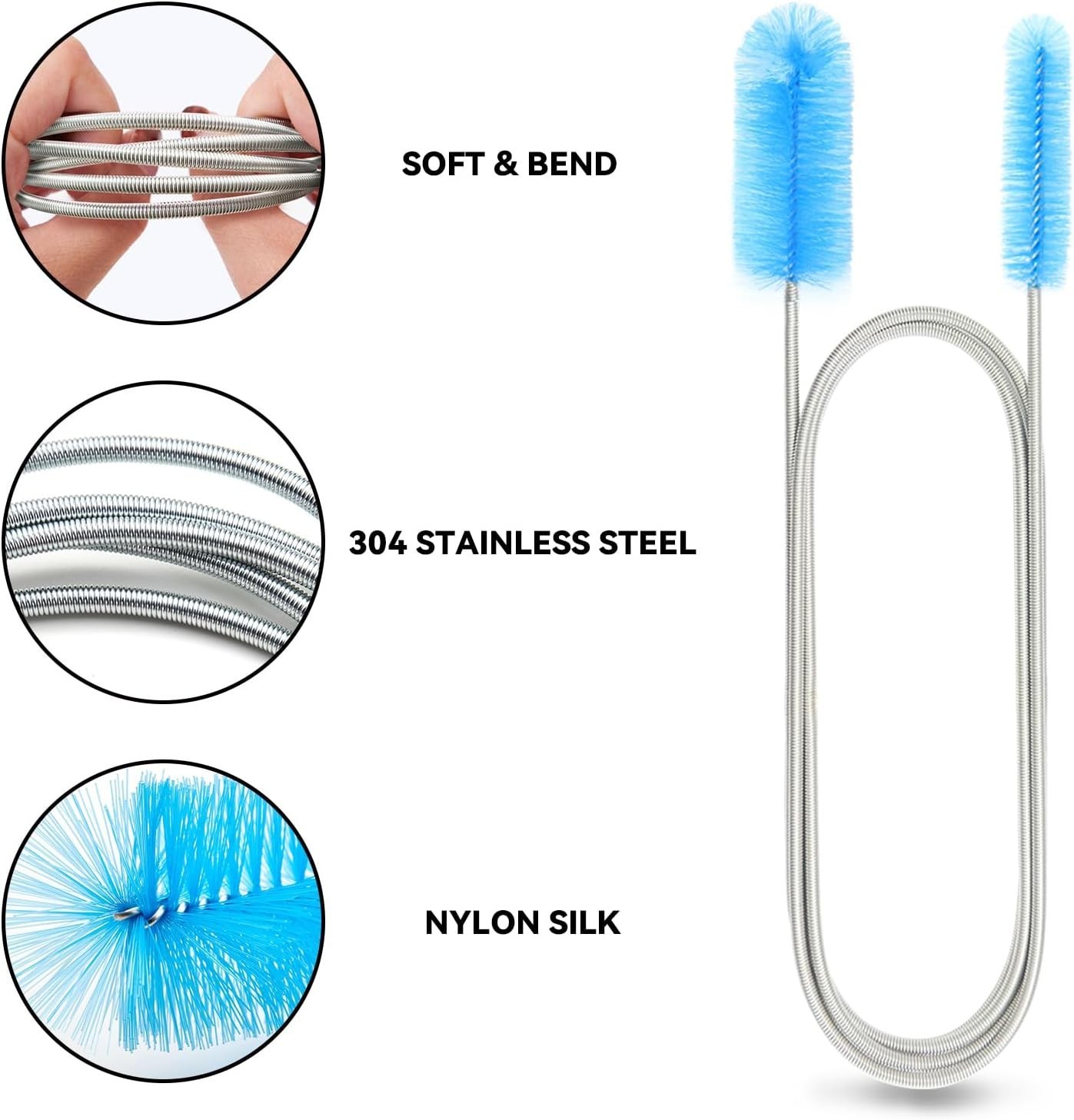 Flexible Drain Brush, 66 Inch Long Double Ended Hose Pipe and 58 Inch Tube Cl…