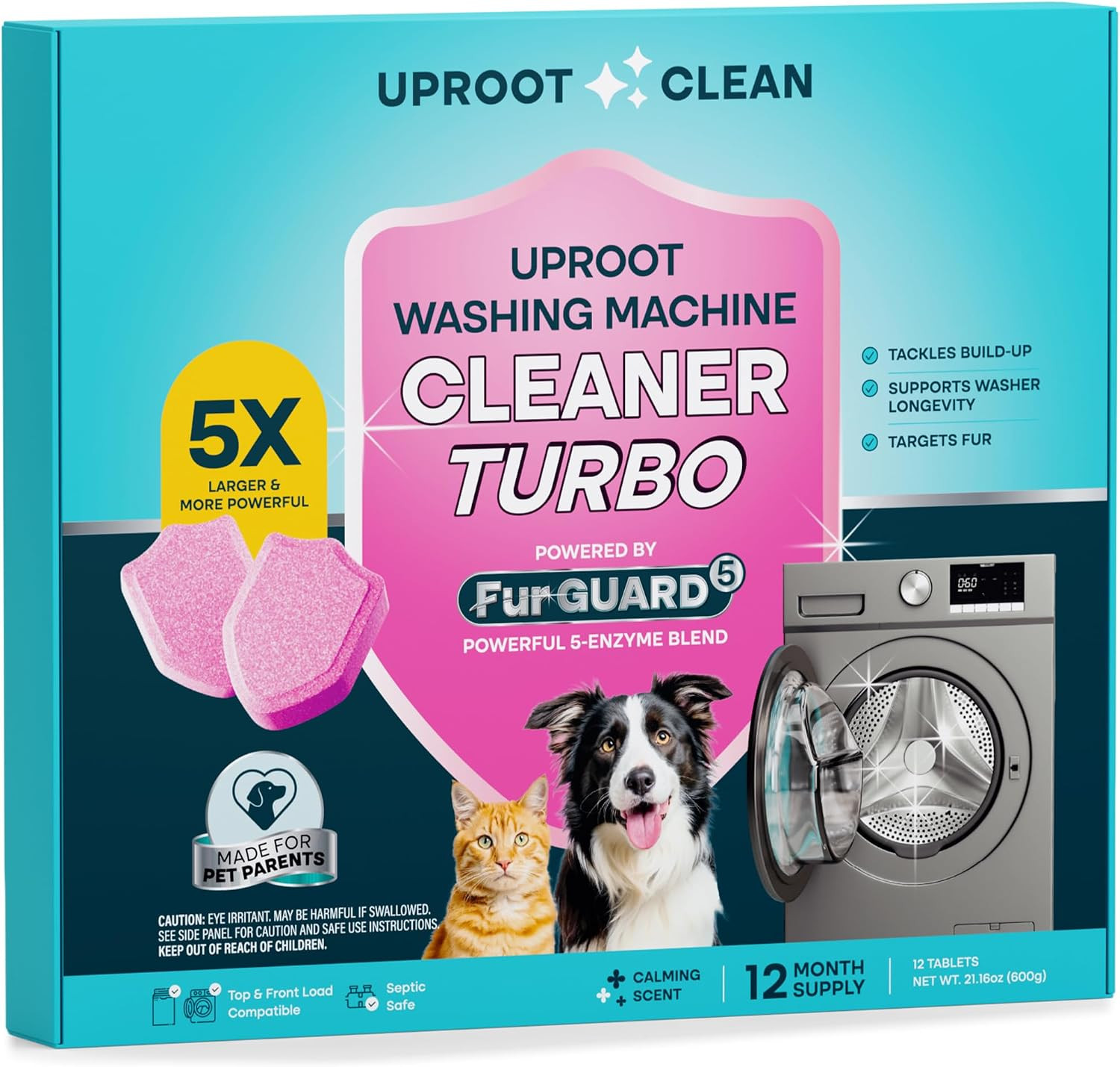 Uproot Clean Washing Machine Cleaner Tablets Turbo – 5x Stronger – 12 Pack for a