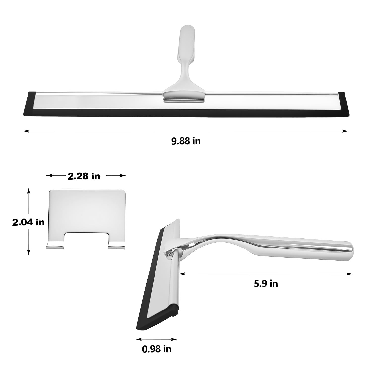 10 Inch Shower Squeegee Stainless Steel TPR Rubber Streak Free Glass Doors Mirro