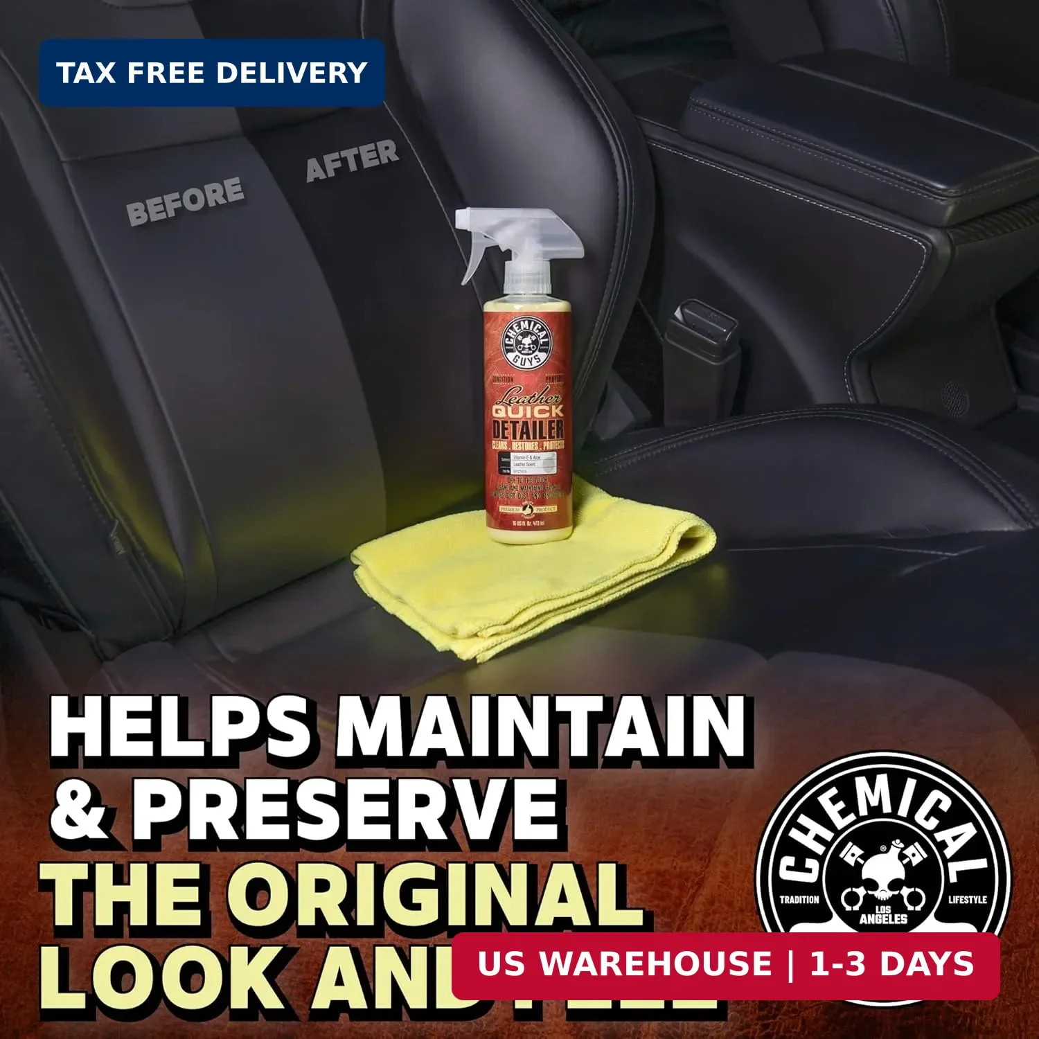 Chemical Guys Leather Quick Detailer – Interior Cleaner and Conditioner for Natu