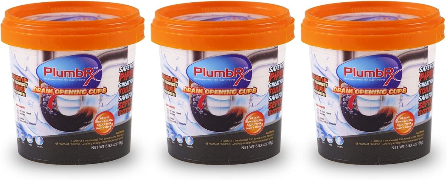 PlumbRx Drain Opener Powder (Hair Drain Clog Remover)+ Hair Snake, 3 CUPS
